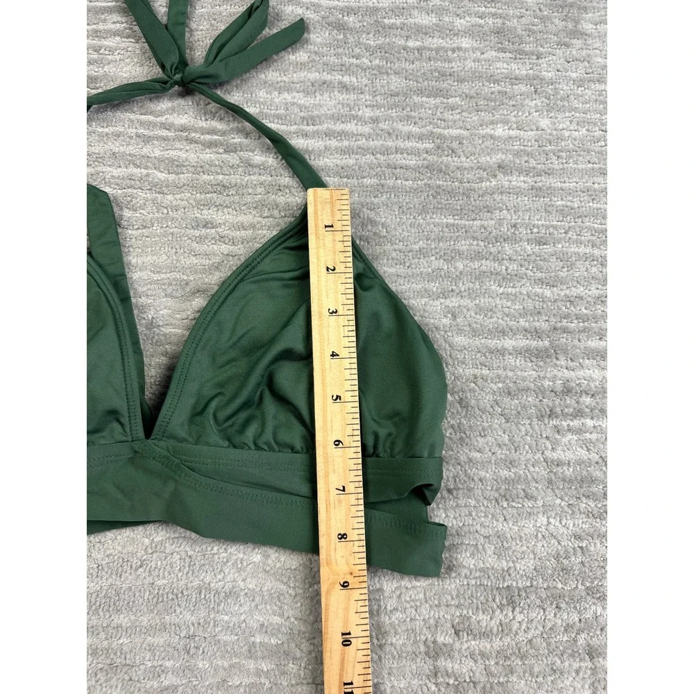 Kona Sol Bikini Top Womens L Olive‎ Green Halter Wrap Front Solid Swimwear